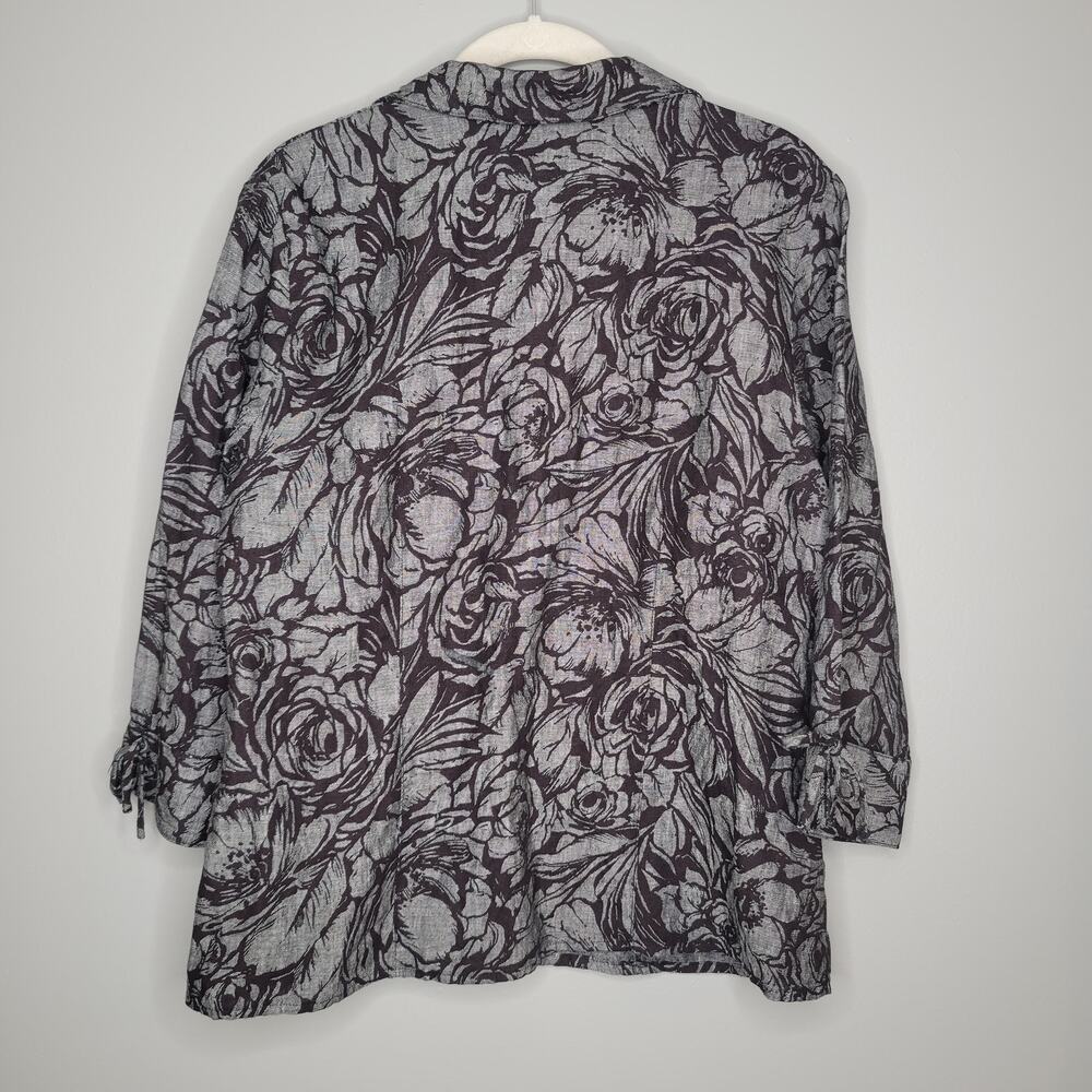 JM Collection Linen Jacket Women's Size 10 Black Gray Dark Floral Button Front - Picture 7 of 14